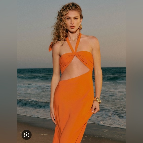 Reformation Vivi Maxi Silk Cut Out Dress in Citrus Orange Womens Size 4 - Picture 2 of 12